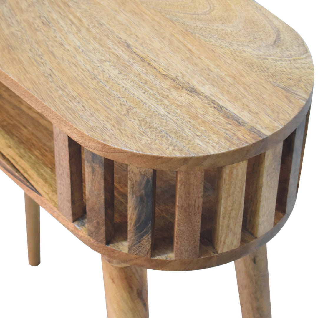 Brown Lacquered Solid Mango Wood Ariella Console with 2 Small Drawers & Scandinavian Legs