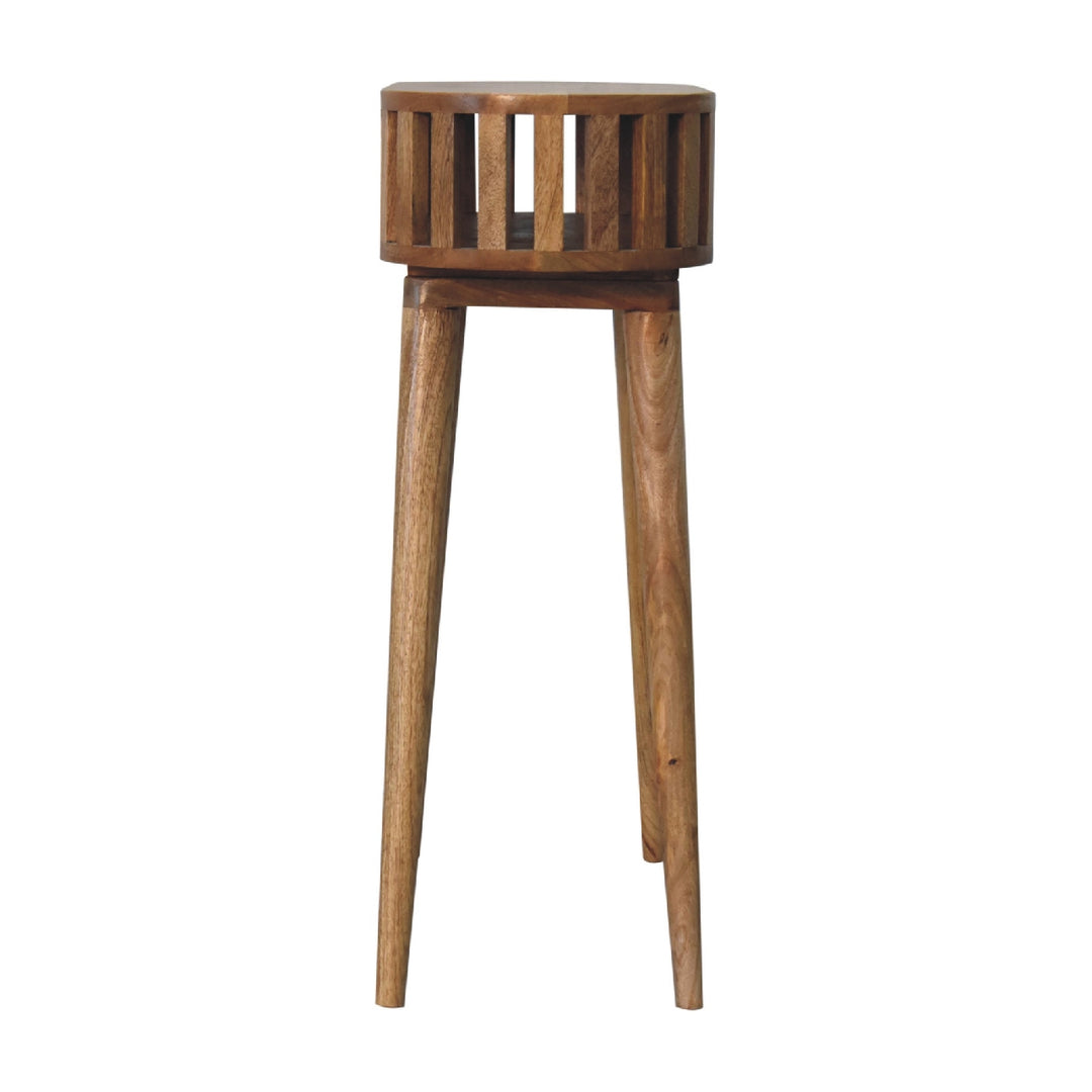 Brown Lacquered Solid Mango Wood Ariella Console with 2 Small Drawers & Scandinavian Legs