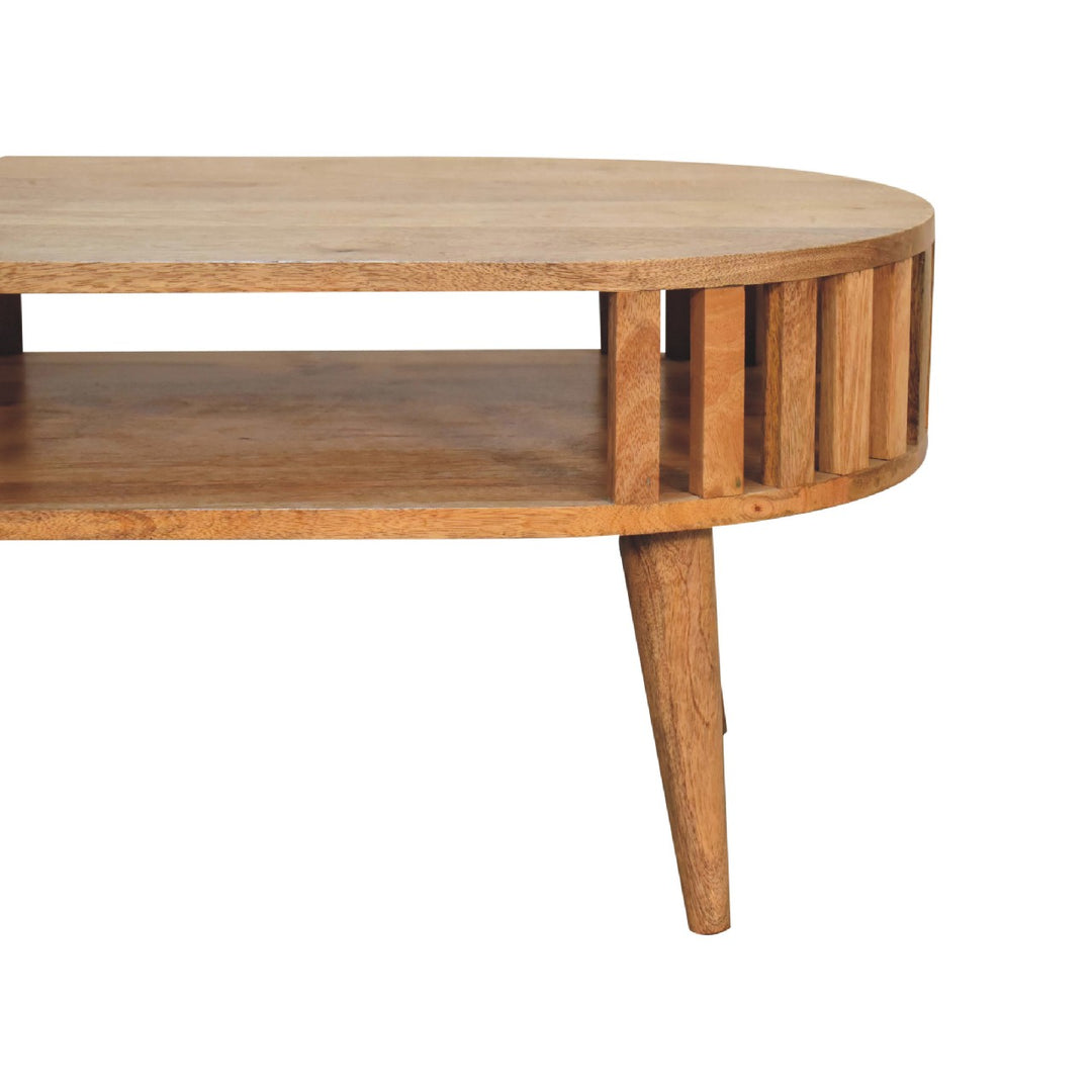 Beige Oak Veneer Solid Mango Wood Ariella Coffee Table with Japanese-Inspired Open Structure