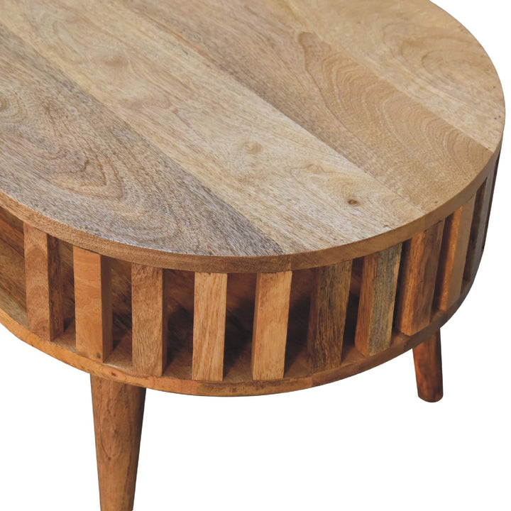 Beige Oak Veneer Solid Mango Wood Ariella Coffee Table with Japanese-Inspired Open Structure