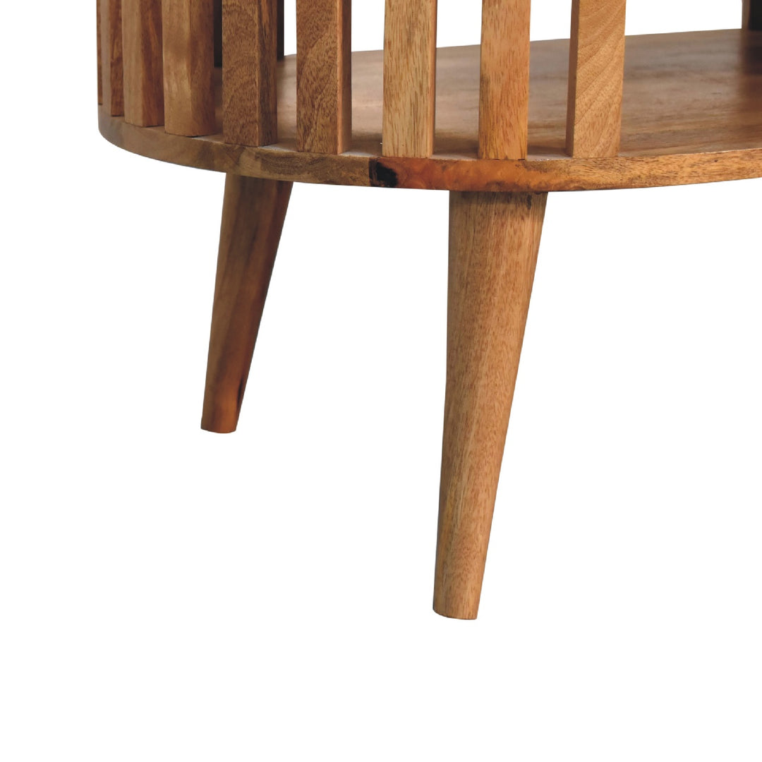Beige Oak Veneer Solid Mango Wood Ariella Coffee Table with Japanese-Inspired Open Structure