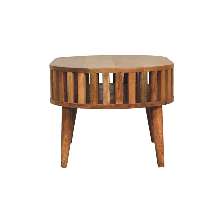 Beige Oak Veneer Solid Mango Wood Ariella Coffee Table with Japanese-Inspired Open Structure