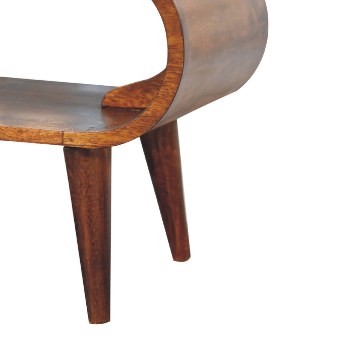 Chocolate Brown Lacquered Oak-Finish Solid Mango Wood Amaya Mini Coffee Table with Nordic Legs