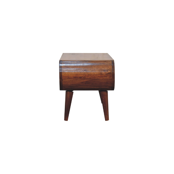Chocolate Brown Lacquered Oak-Finish Solid Mango Wood Amaya Mini Coffee Table with Nordic Legs