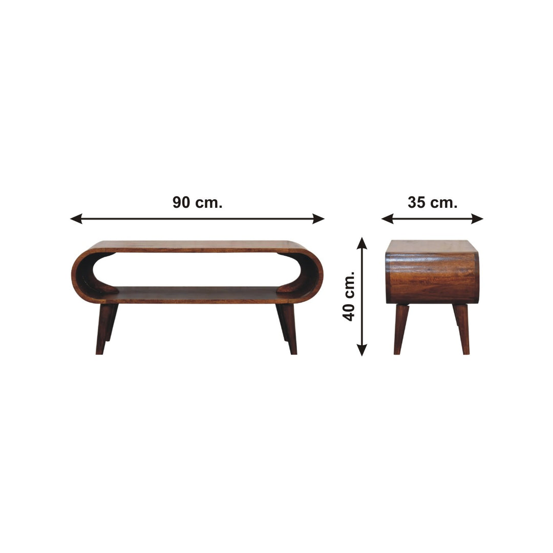 Chocolate Brown Lacquered Oak-Finish Solid Mango Wood Amaya Mini Coffee Table with Nordic Legs