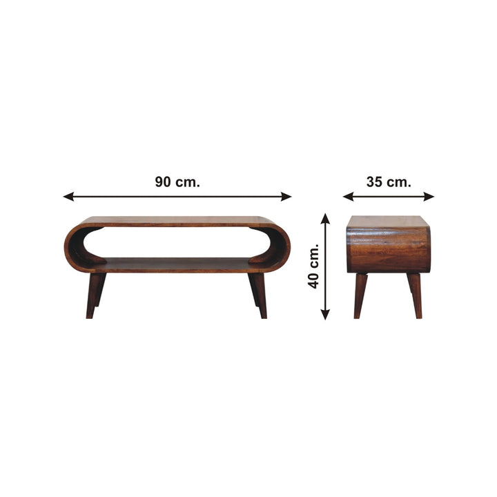 Chocolate Brown Lacquered Oak-Finish Solid Mango Wood Amaya Mini Coffee Table with Nordic Legs