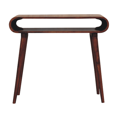 Solid Mango Wood Amaya Nordic Console Table with Open Shelf & Tapered Legs | Dark Chestnut Finish | 90 x 35 x 80 cm