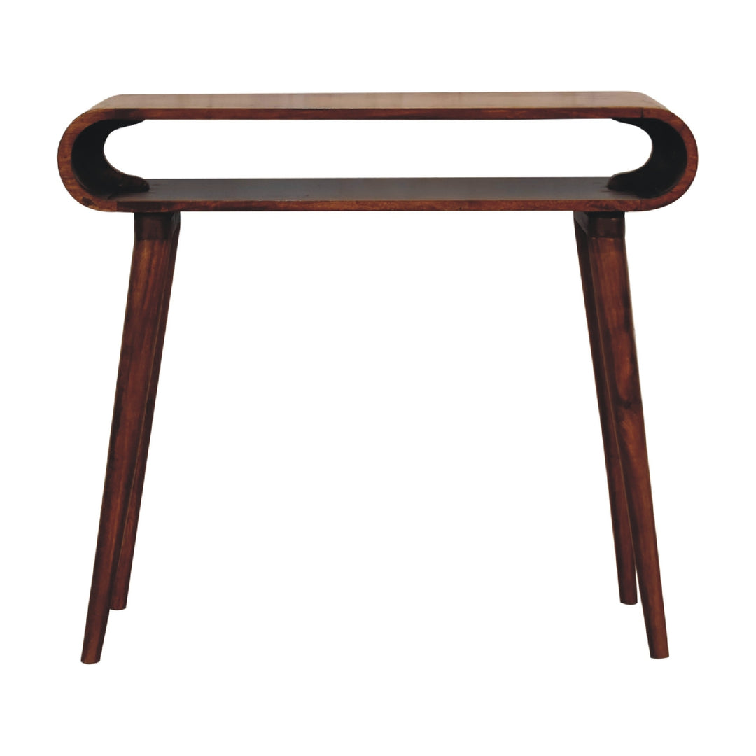 Solid Mango Wood Amaya Nordic Console Table with Open Shelf & Tapered Legs | Dark Chestnut Finish | 90 x 35 x 80 cm
