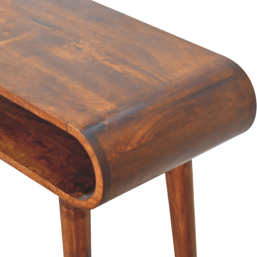 Solid Mango Wood Amaya Nordic Console Table with Open Shelf & Tapered Legs | Dark Chestnut Finish | 90 x 35 x 80 cm