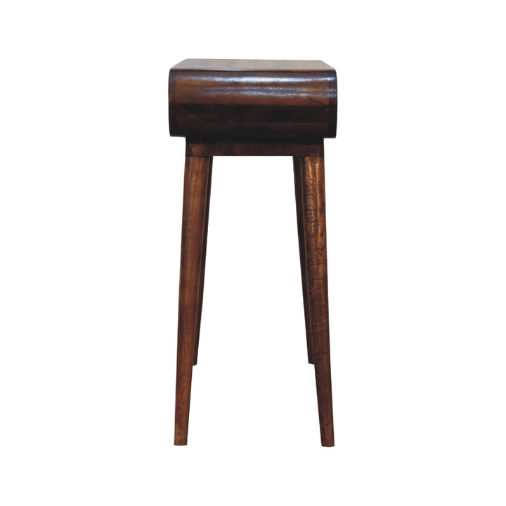 Solid Mango Wood Amaya Nordic Console Table with Open Shelf & Tapered Legs | Dark Chestnut Finish | 90 x 35 x 80 cm