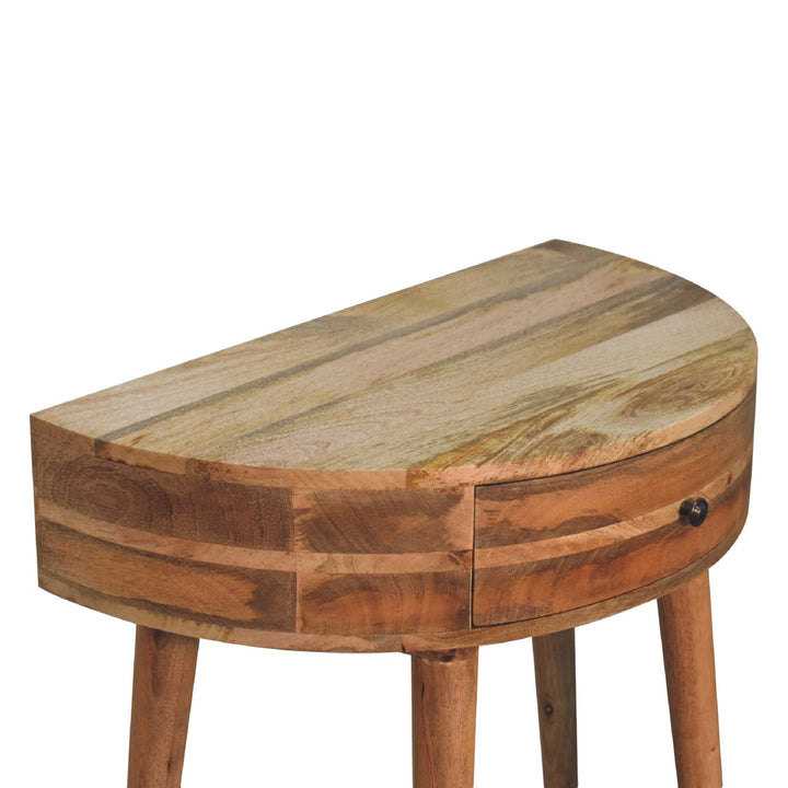Brown Lacquered Light Oak Solid Mango Wood Odyssey Circular Console with Brass Knob