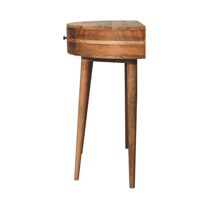 Brown Lacquered Light Oak Solid Mango Wood Odyssey Circular Console with Brass Knob