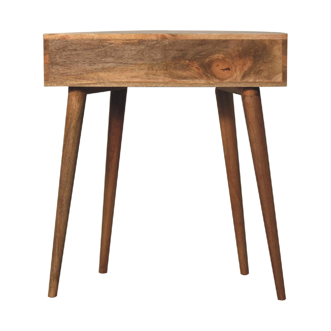 Brown Lacquered Light Oak Solid Mango Wood Odyssey Circular Console with Brass Knob