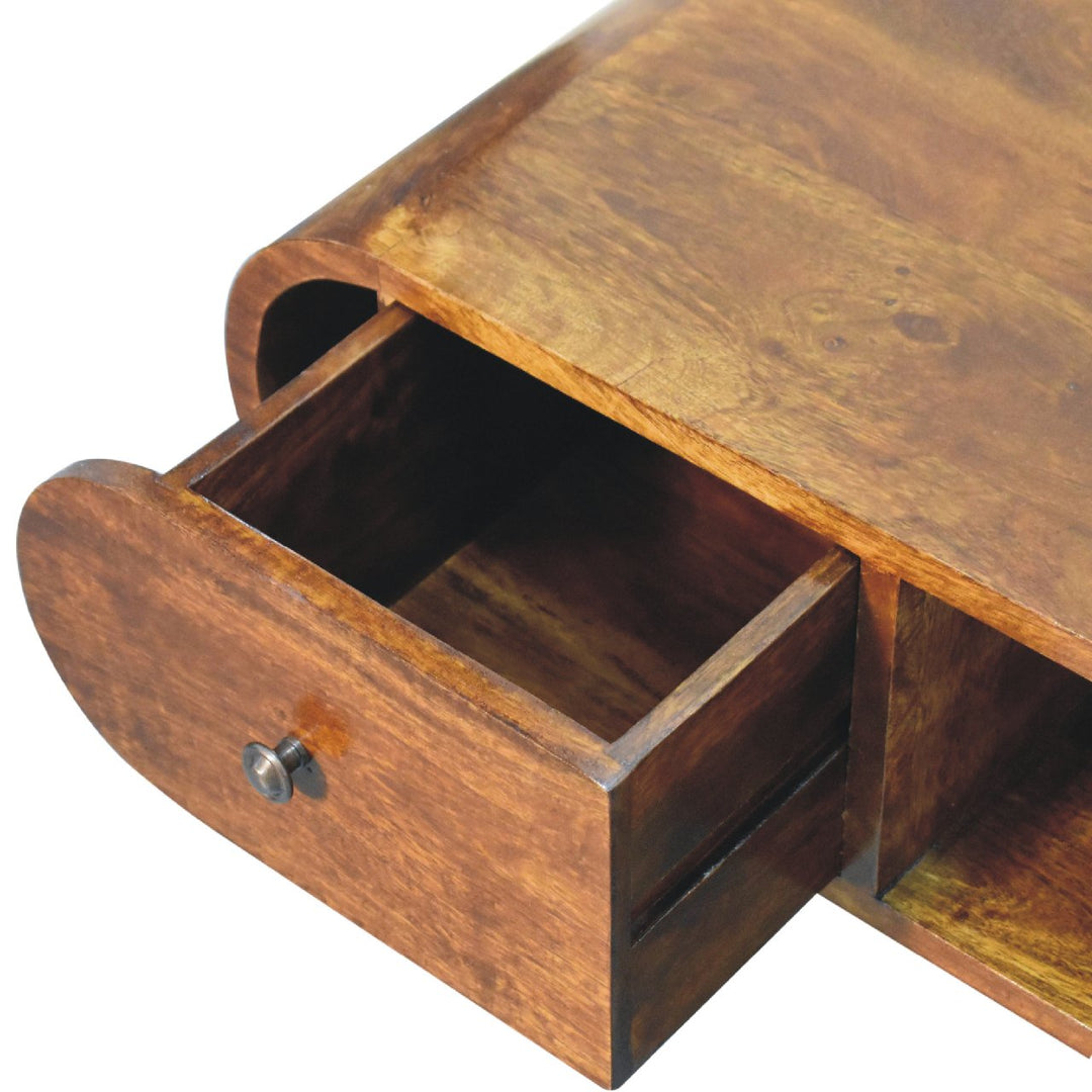 Chocolate Brown Lacquered Classic Grey Solid Mango Wood TV Stand with 3 Drawers & Splayed Legs