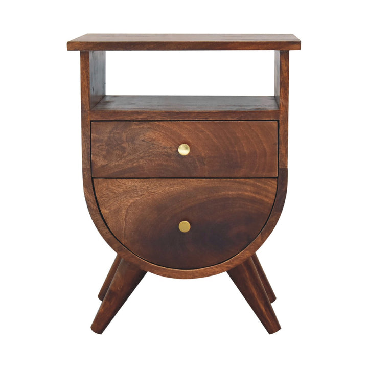 Mid-Century Modern Walnut Half-Moon Storage Nightstand