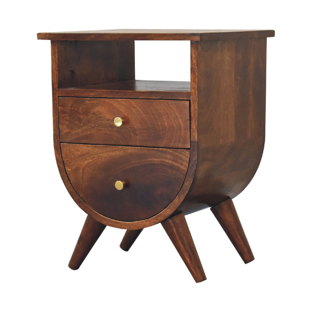 Mid-Century Modern Walnut Half-Moon Storage Nightstand