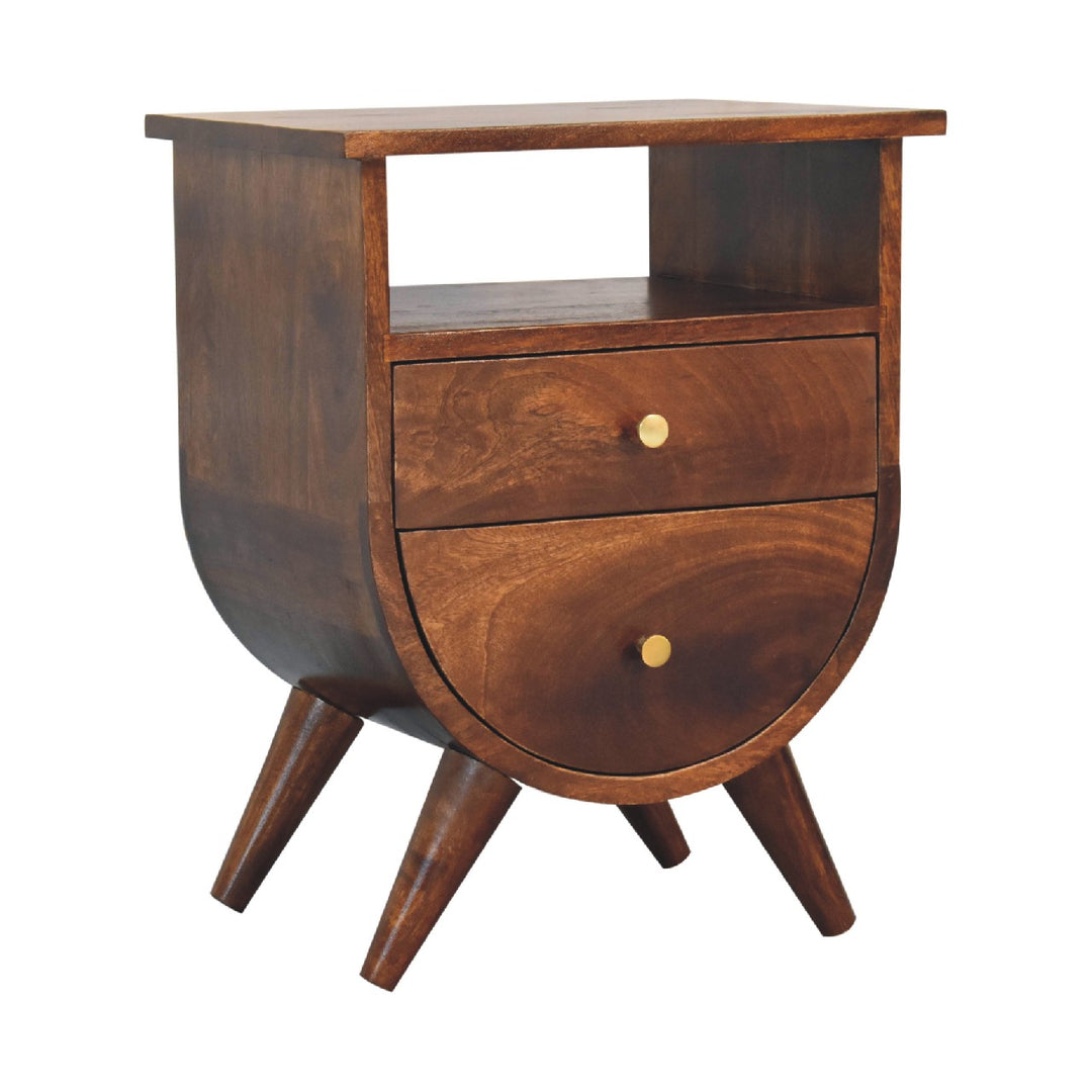 Mid-Century Modern Walnut Half-Moon Storage Nightstand