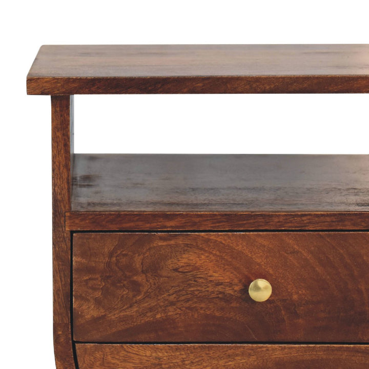 Mid-Century Modern Walnut Half-Moon Storage Nightstand