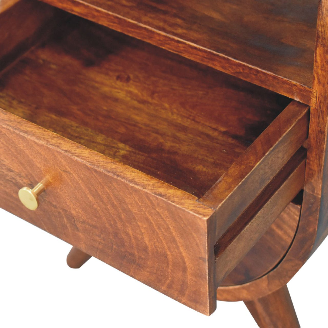 Mid-Century Modern Walnut Half-Moon Storage Nightstand