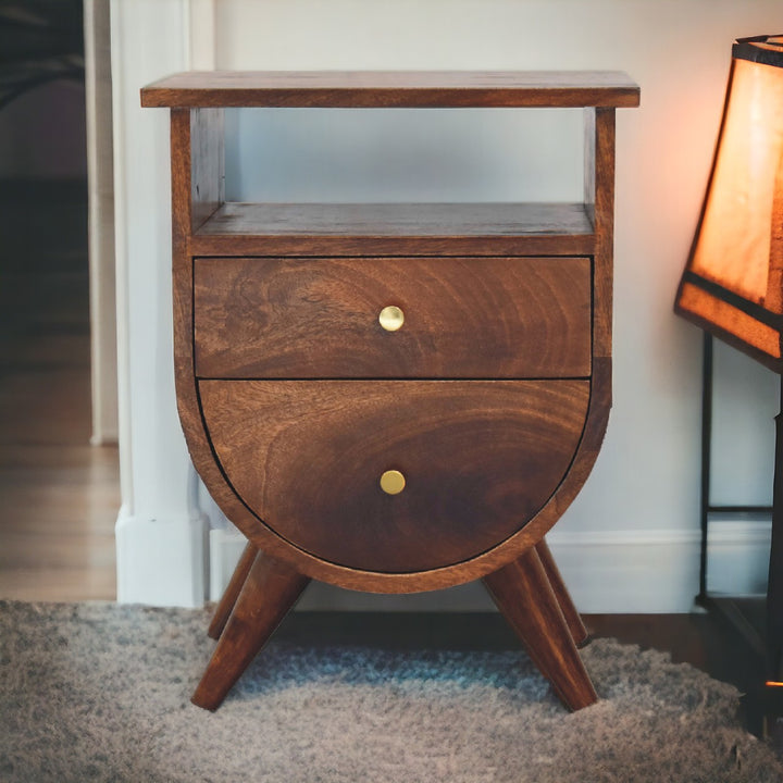 Mid-Century Modern Walnut Half-Moon Storage Nightstand