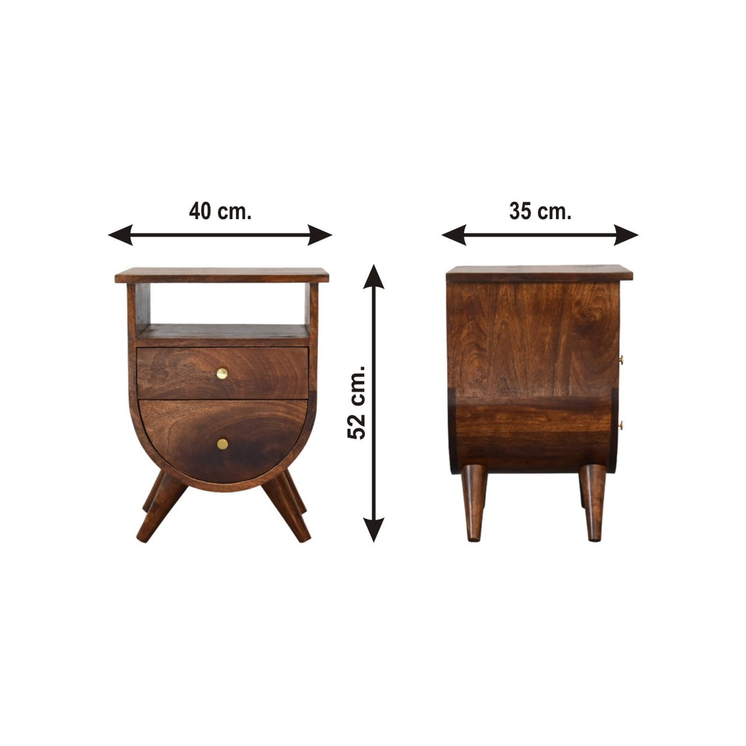 Mid-Century Modern Walnut Half-Moon Storage Nightstand