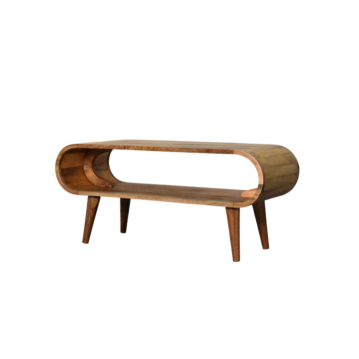 Beige Oak Veneer Solid Mango Wood Amaya Nordic Coffee Table with Open Compartment