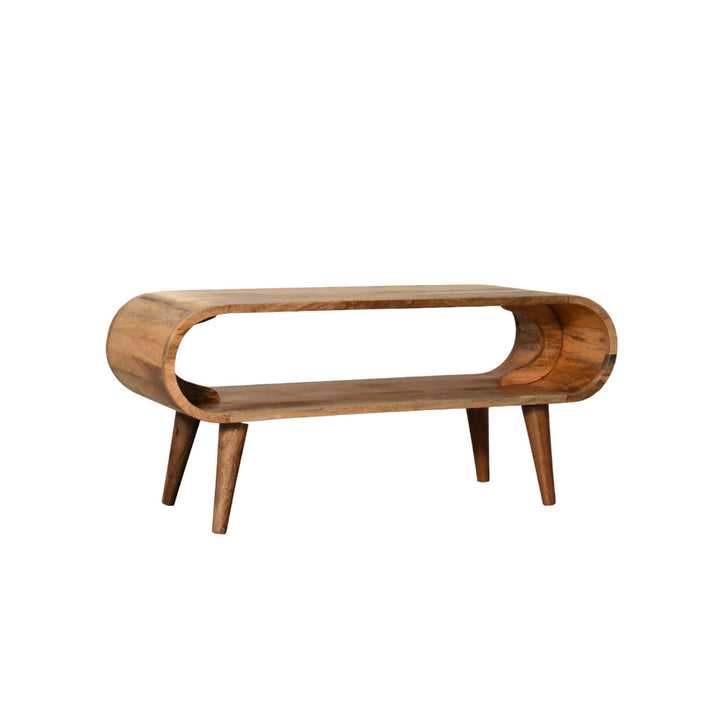 Beige Oak Veneer Solid Mango Wood Amaya Nordic Coffee Table with Open Compartment
