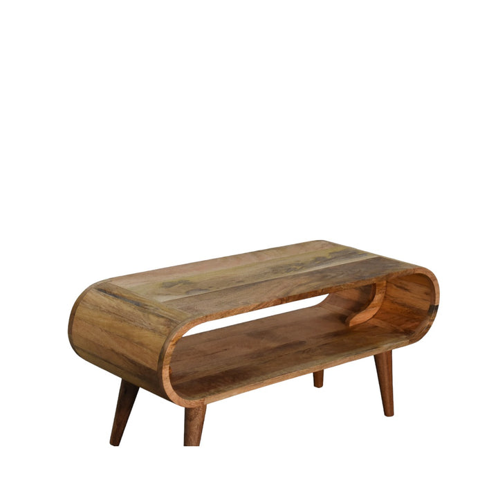 Beige Oak Veneer Solid Mango Wood Amaya Nordic Coffee Table with Open Compartment