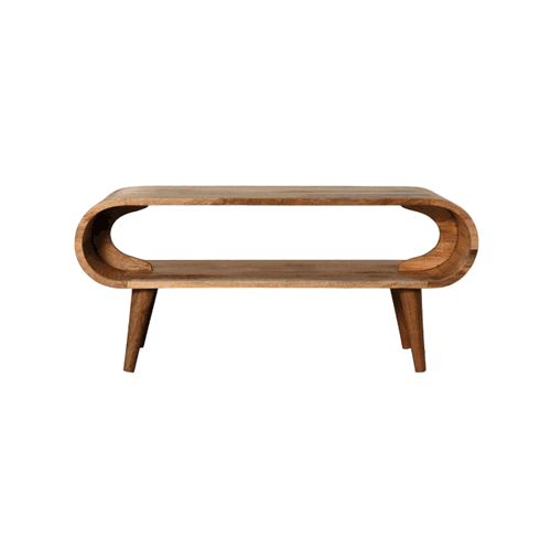 Beige Oak Veneer Solid Mango Wood Amaya Nordic Coffee Table with Open Compartment