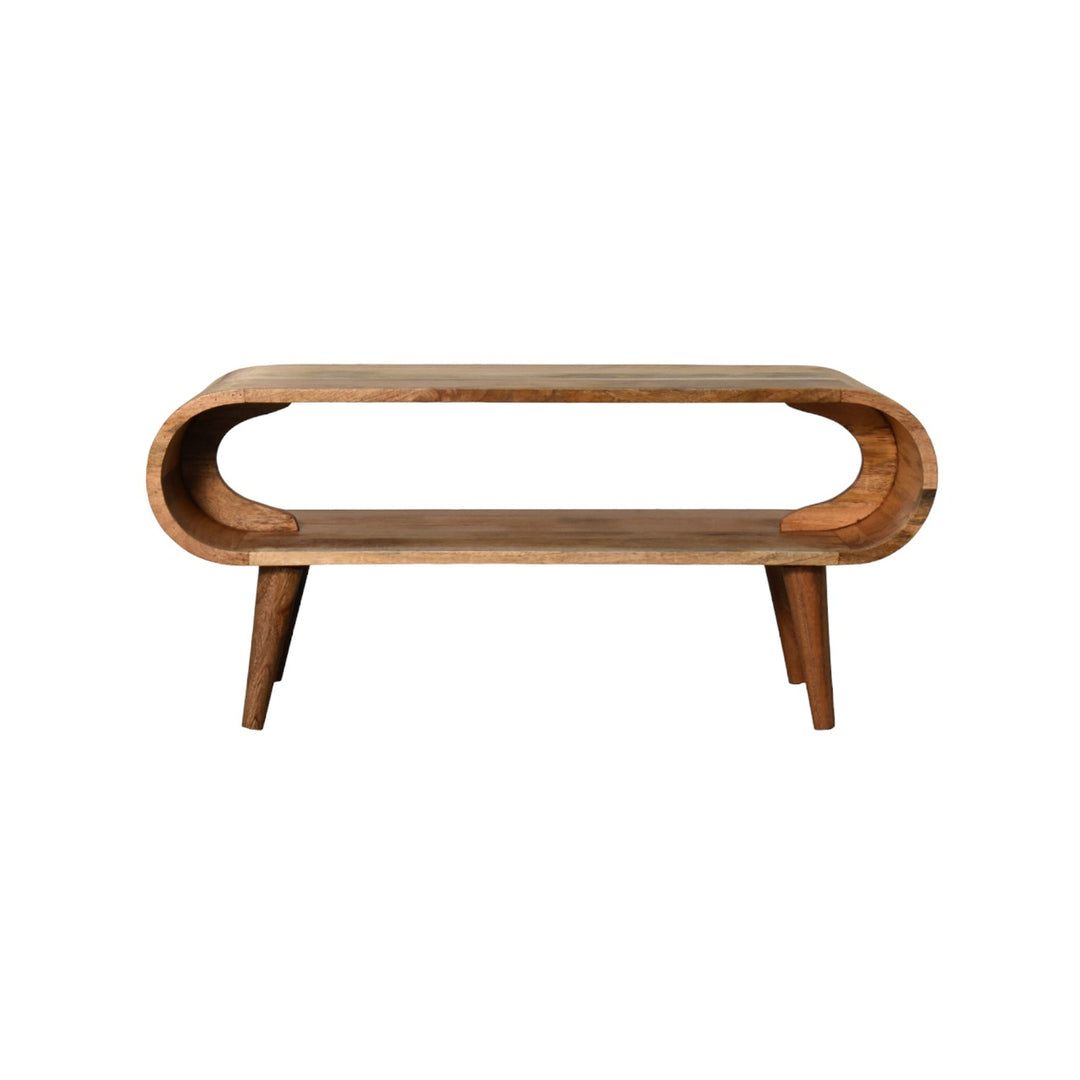 Beige Oak Veneer Solid Mango Wood Amaya Nordic Coffee Table with Open Compartment