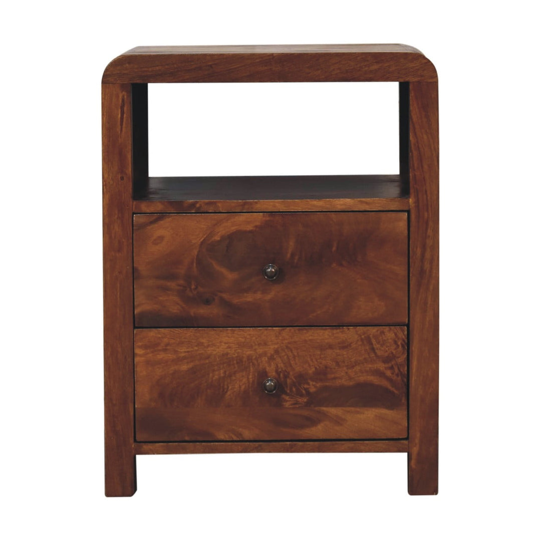 Brown Lacquered Chestnut Solid Mango Wood Aspen Bedside with 2 Drawers & Nordic Legs
