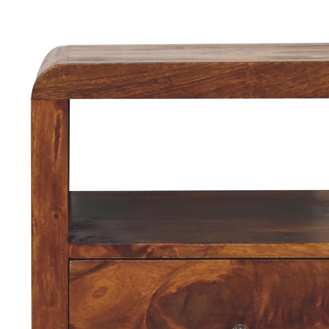 Brown Lacquered Chestnut Solid Mango Wood Aspen Bedside with 2 Drawers & Nordic Legs