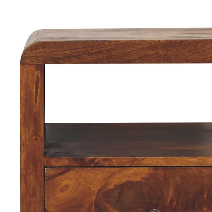 Brown Lacquered Chestnut Solid Mango Wood Aspen Bedside with 2 Drawers & Nordic Legs