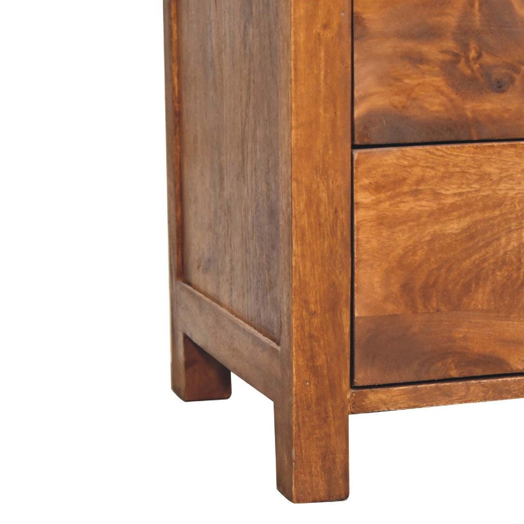 Brown Lacquered Chestnut Solid Mango Wood Aspen Bedside with 2 Drawers & Nordic Legs