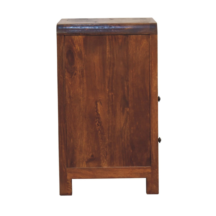 Brown Lacquered Chestnut Solid Mango Wood Aspen Bedside with 2 Drawers & Nordic Legs