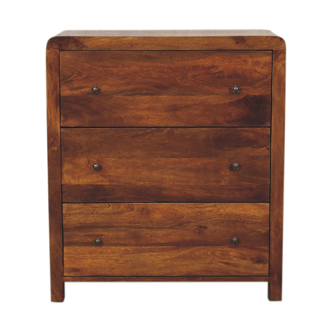 Brown Lacquered Chestnut Solid Mango Wood Aspen Chest of Drawers with Rounded Edges