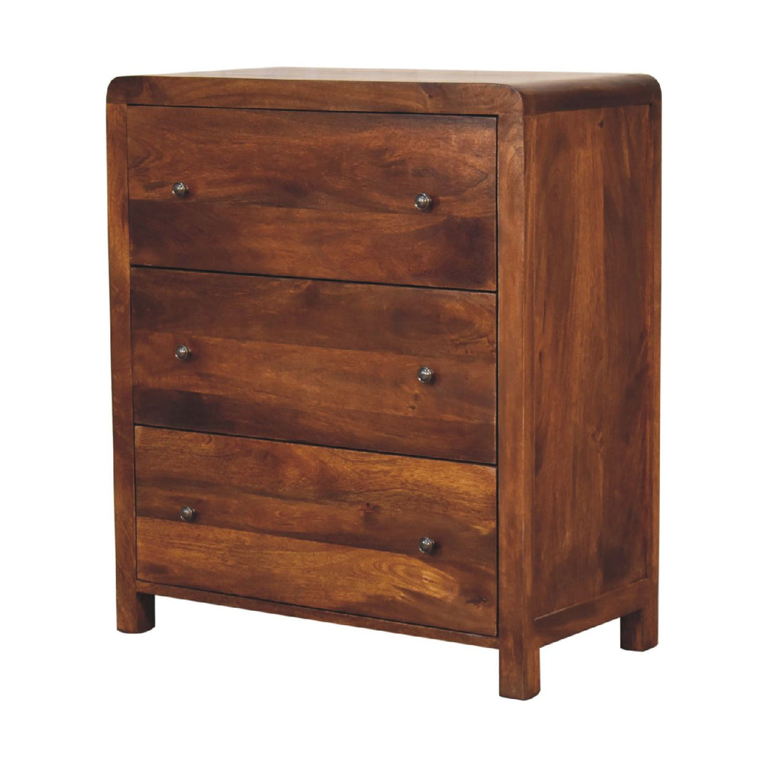 Brown Lacquered Chestnut Solid Mango Wood Aspen Chest of Drawers with Rounded Edges