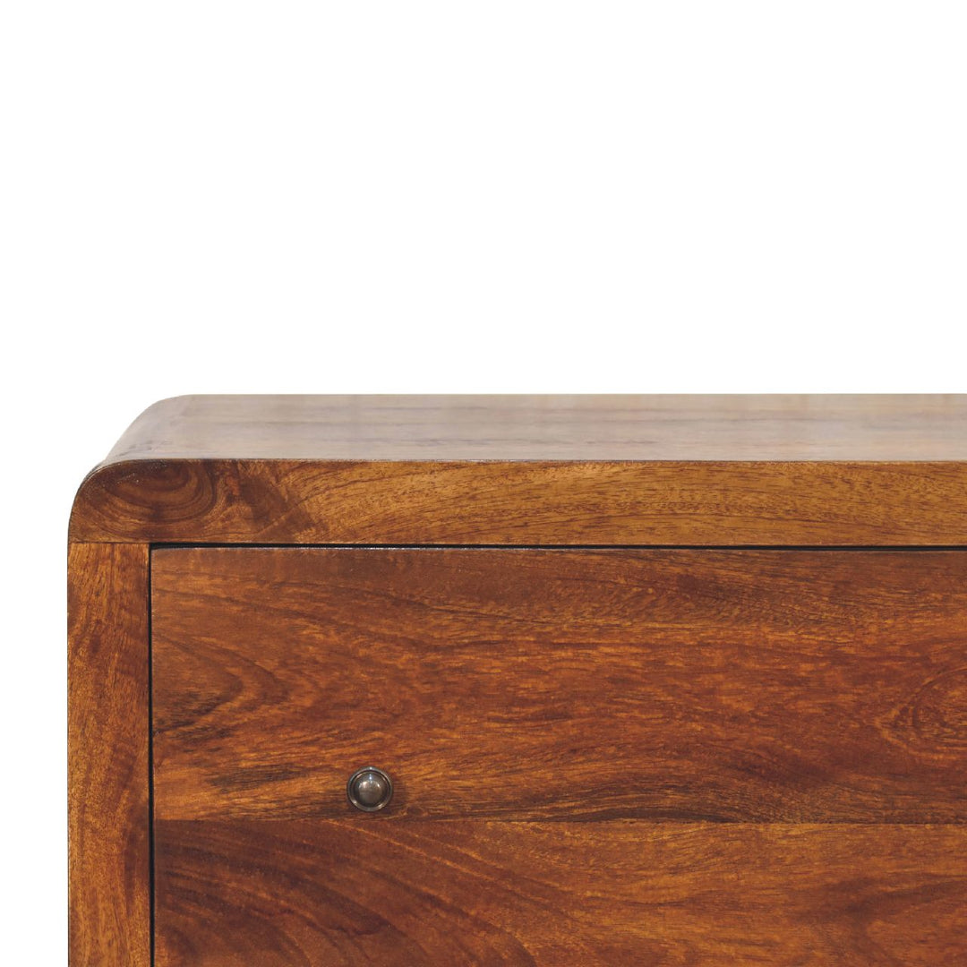 Brown Lacquered Chestnut Solid Mango Wood Aspen Chest of Drawers with Rounded Edges