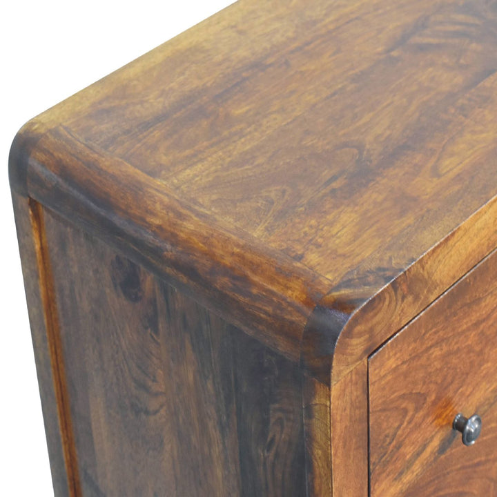 Brown Lacquered Chestnut Solid Mango Wood Aspen Chest of Drawers with Rounded Edges