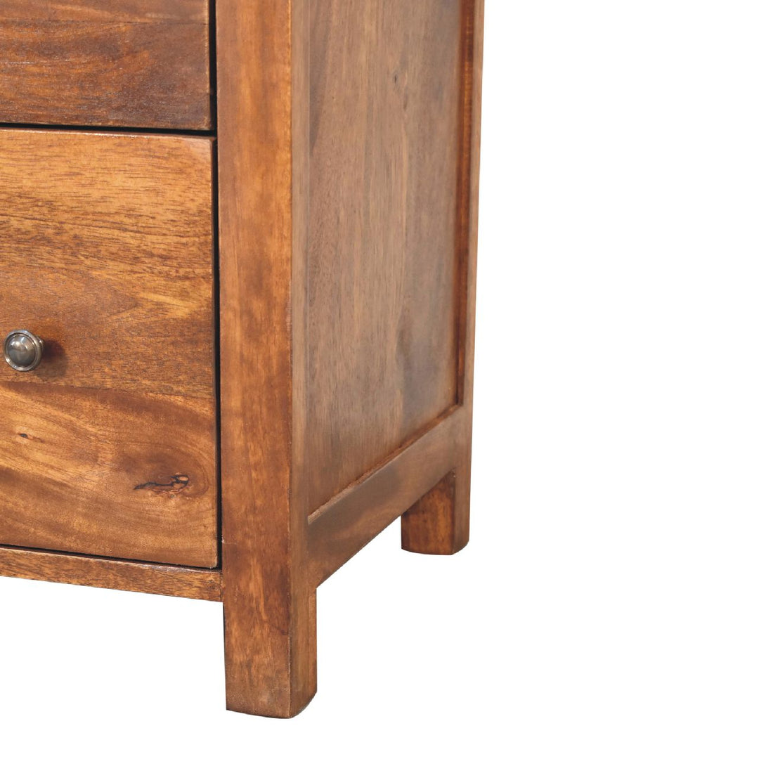 Brown Lacquered Chestnut Solid Mango Wood Aspen Chest of Drawers with Rounded Edges