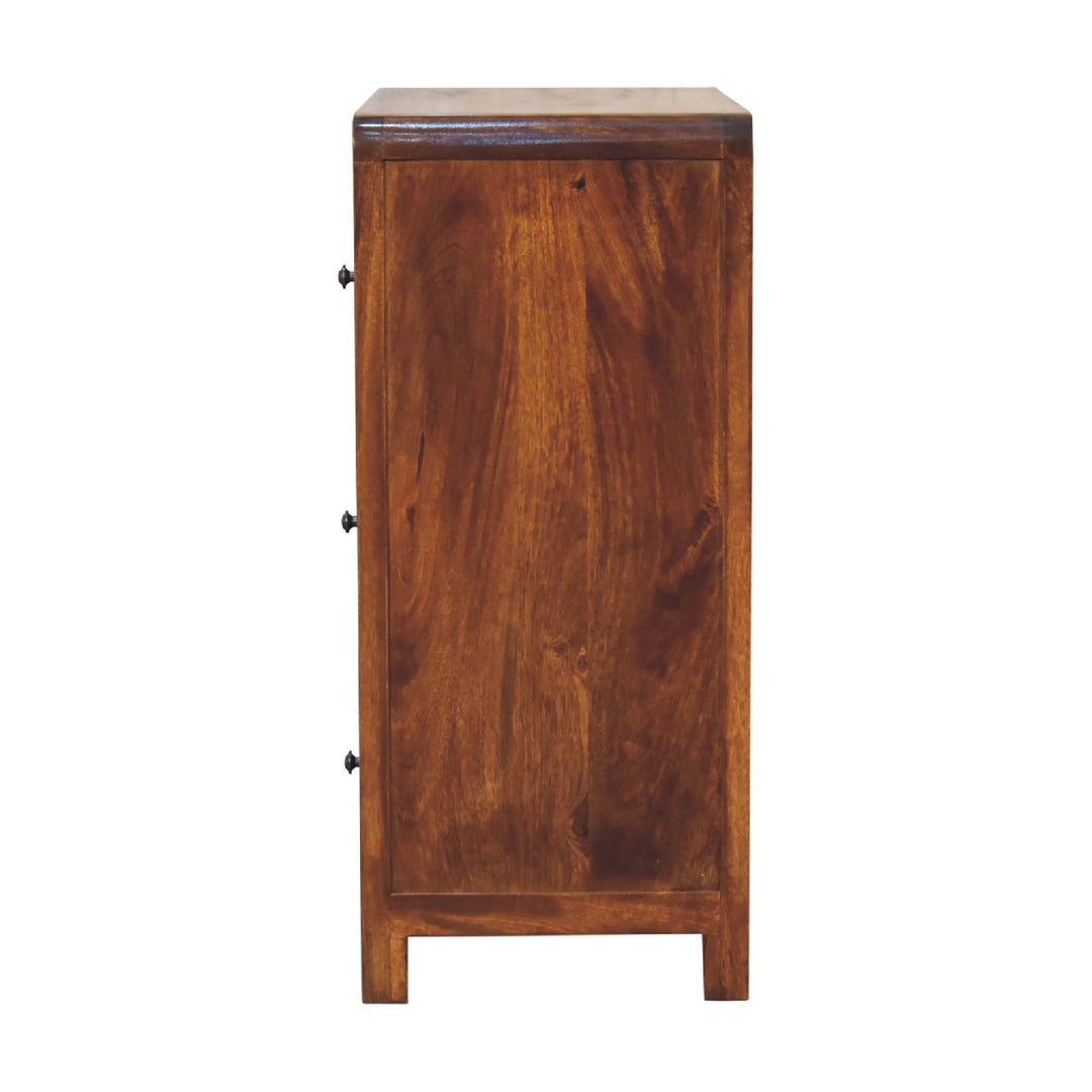 Brown Lacquered Chestnut Solid Mango Wood Aspen Chest of Drawers with Rounded Edges