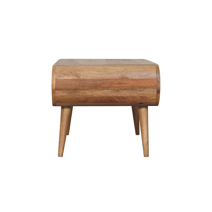 Brown Lacquered Light Oak Solid Mango Wood Open Coffee Table with Dual Drawers & Scandinavian Legs
