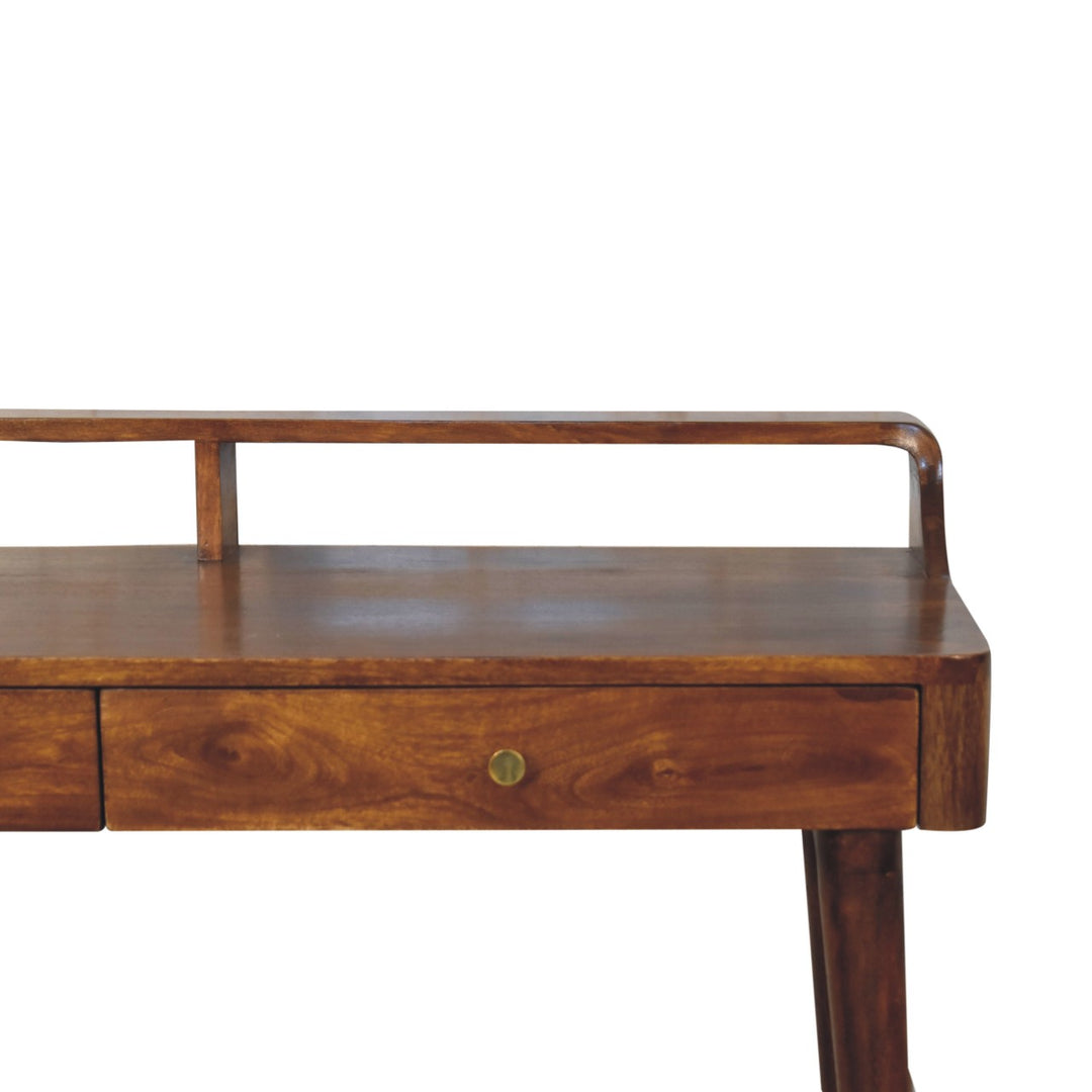 Brown Lacquered Chestnut Solid Mango Wood Raised Console with 2 Drawers & Rounded Edges