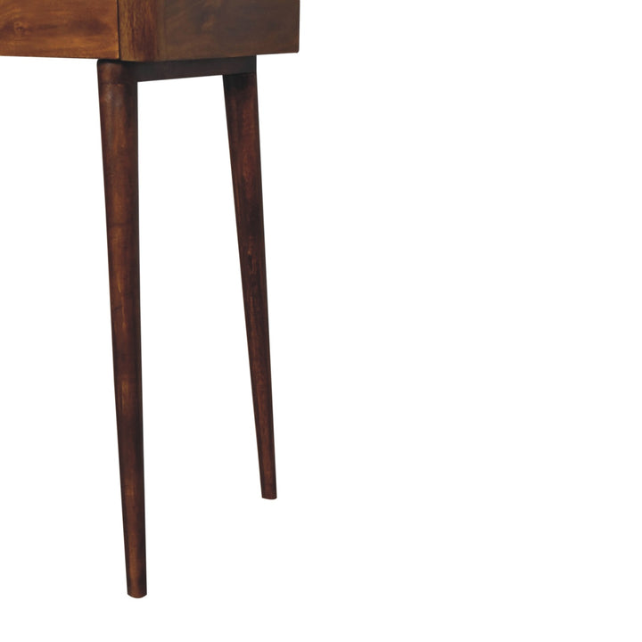 Brown Lacquered Chestnut Solid Mango Wood Raised Console with 2 Drawers & Rounded Edges
