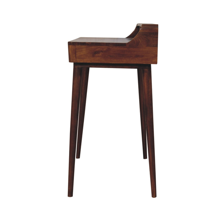 Brown Lacquered Chestnut Solid Mango Wood Raised Console with 2 Drawers & Rounded Edges