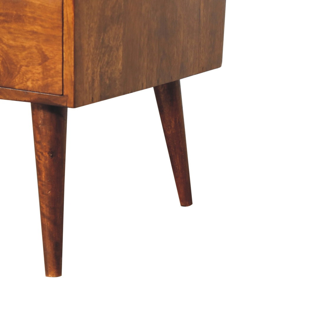 Brown Lacquered Chestnut Solid Mango Wood Raised TV Stand with 2 Drawers & 1 Shelf