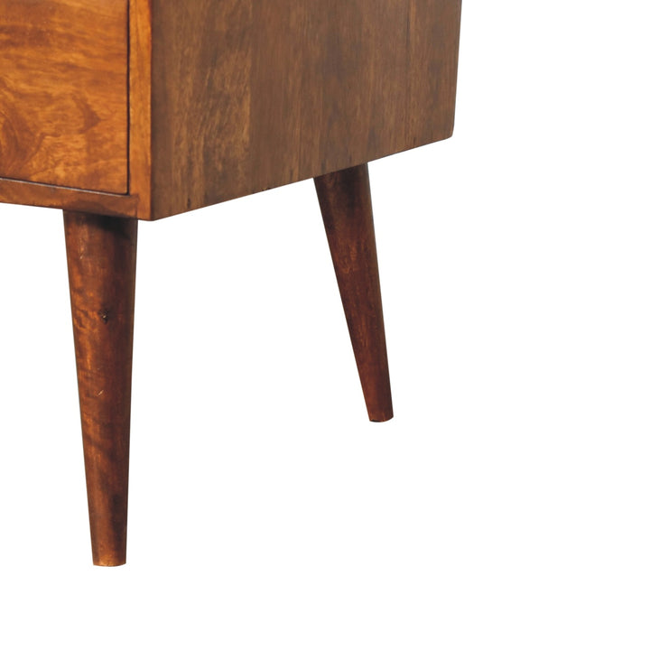 Brown Lacquered Chestnut Solid Mango Wood Raised TV Stand with 2 Drawers & 1 Shelf