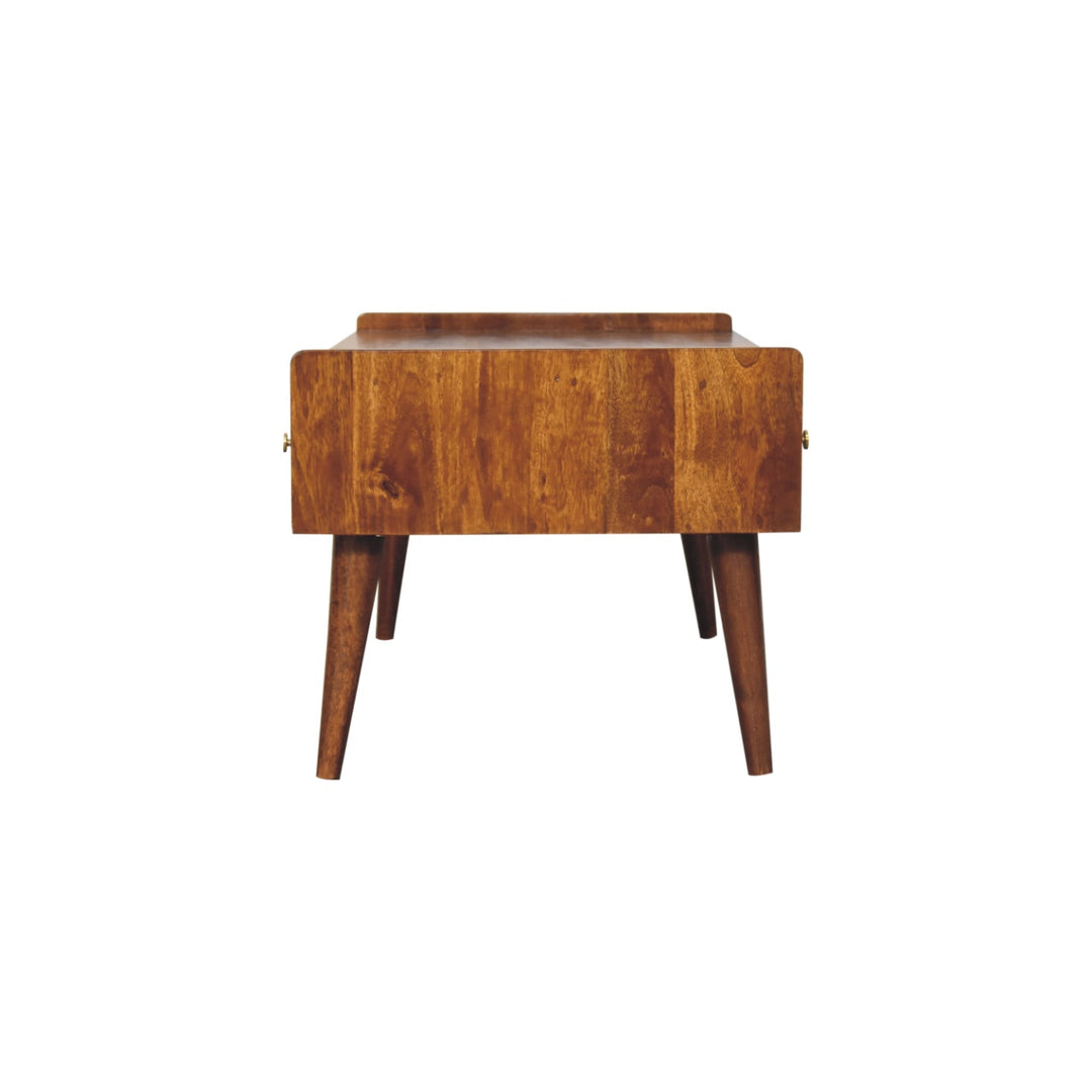 Brown Lacquered Chestnut Solid Mango Wood Raised TV Stand with 2 Drawers & 1 Shelf