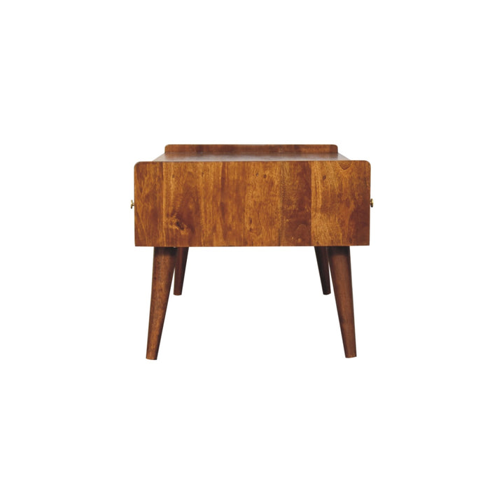 Brown Lacquered Chestnut Solid Mango Wood Raised TV Stand with 2 Drawers & 1 Shelf