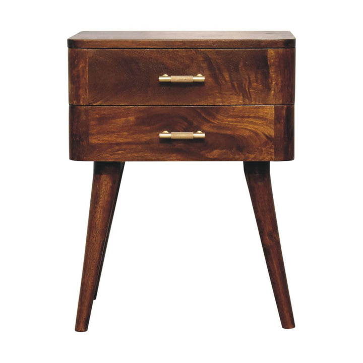Mid-Century Modern Walnut 2-Drawer Nightstand with Brass Handles